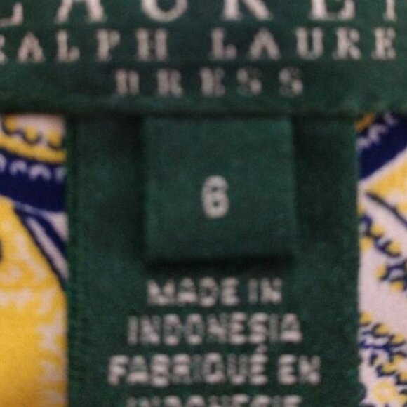 Ralph Lauren Wrap Dress, Size 6, Yellow and Blue Paisley, Plunging Neckline - Picture 9 of 10